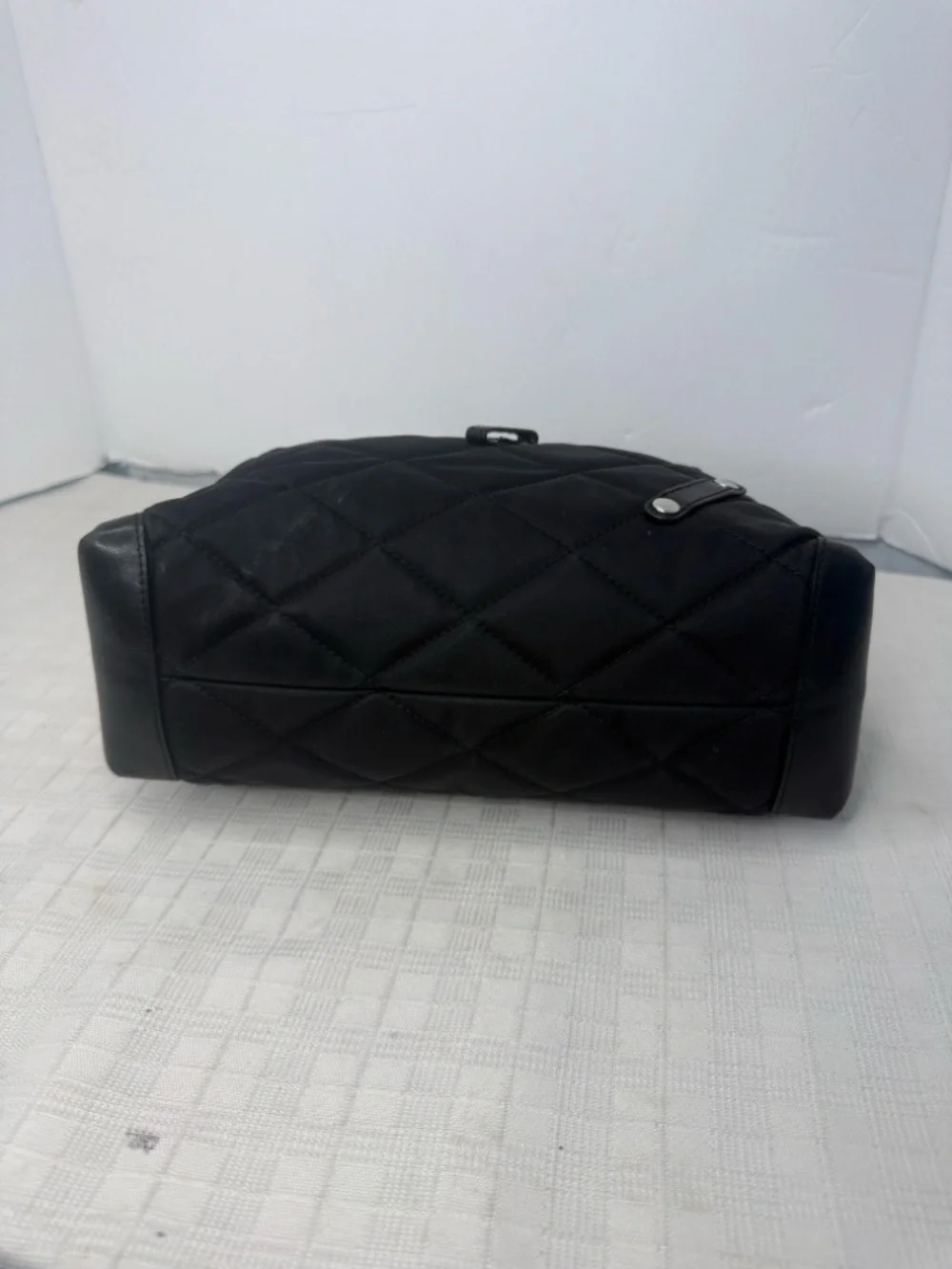 My flat in London Quilted Handbag with Black & White Gingham Bow Accent